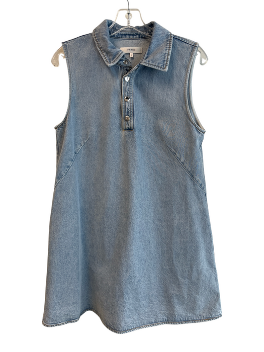 Frame Size 6 Light Denim Cotton Sleeveless Collared Half Snap A line Dress Light Denim / 6