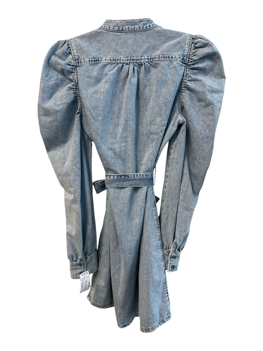 Frame Size Medium Light Denim Cotton Long Sleeve Standing Collar Belt Dress Light Denim / Medium