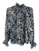 Cinq a Sept Size Medium Black, Blue & Cream Polyester Floral Long Sleeve Top Black, Blue & Cream / Medium