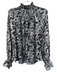 Cinq a Sept Size Medium Black, Blue & Cream Polyester Floral Long Sleeve Top Black, Blue & Cream / Medium