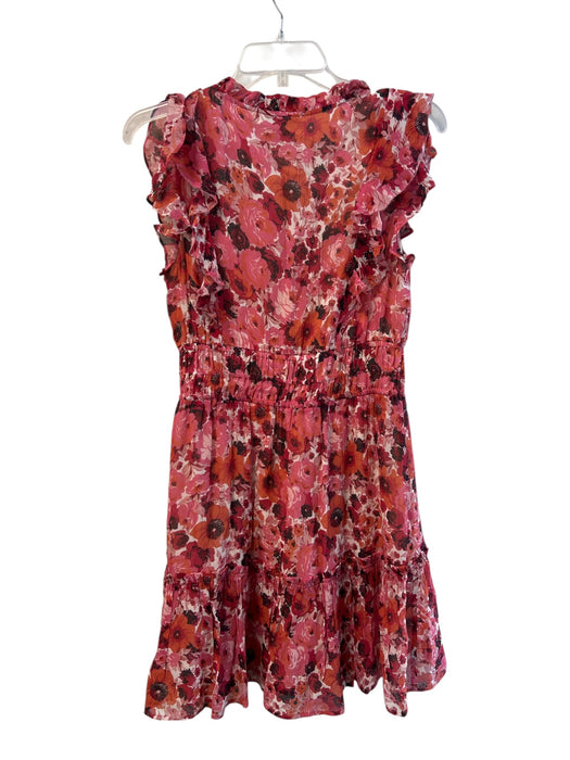 Paige Size 6 Pink, Red & White Silk Lined Ruffle Sleeveless Floral V Neck Dress Pink, Red & White / 6