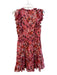 Paige Size 6 Pink, Red & White Silk Lined Ruffle Sleeveless Floral V Neck Dress Pink, Red & White / 6