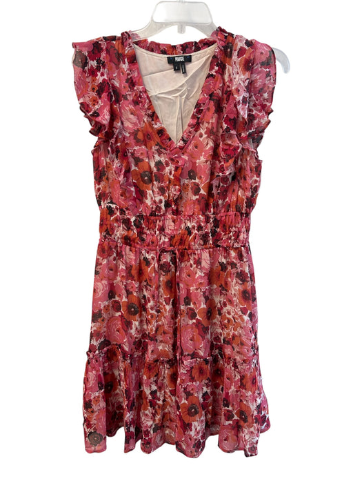 Paige Size 6 Pink, Red & White Silk Lined Ruffle Sleeveless Floral V Neck Dress Pink, Red & White / 6