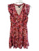Paige Size 6 Pink, Red & White Silk Lined Ruffle Sleeveless Floral V Neck Dress Pink, Red & White / 6