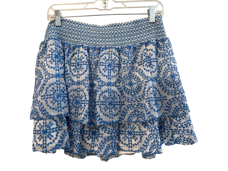 Alice & Olivia Size 8 Blue & White Polyester Stretch Waist All Over Print Skirt Blue & White / 8