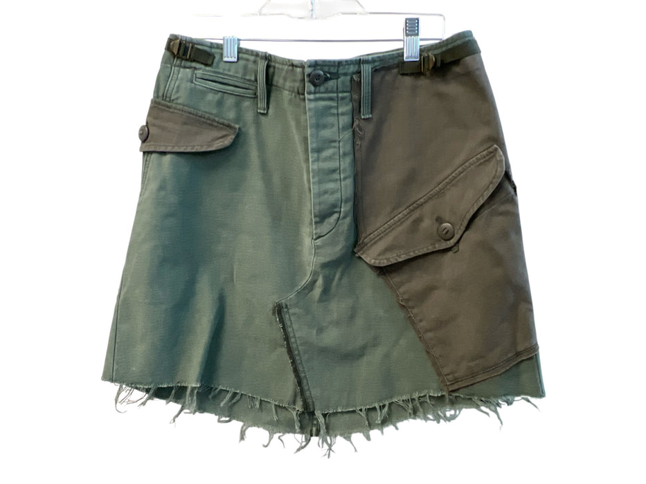 Mother Size 29 Army Green Cotton Button Fly 2 Tone Flap Pockets Fray Hem Skirt Army Green / 29