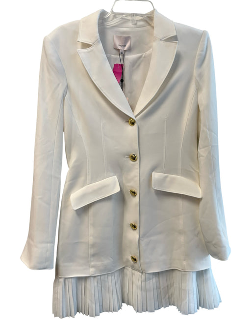 Cinq a Sept Size 6 Ivory Triacetate Blend Collared Shoulder Pads Dress Ivory / 6