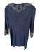 Tory Burch Size 6 Navy & Yellow Linen Beaded Neckline V Neck Hook & Eye Dress Navy & Yellow / 6