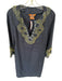 Tory Burch Size 6 Navy & Yellow Linen Beaded Neckline V Neck Hook & Eye Dress Navy & Yellow / 6