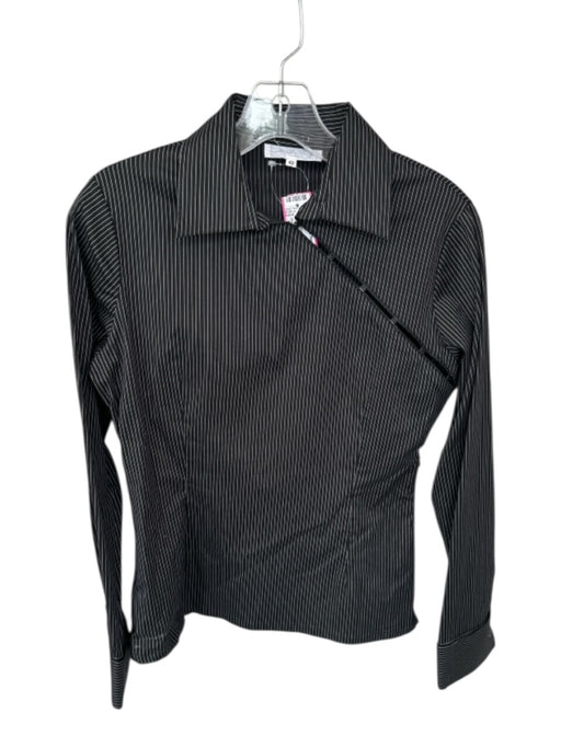Rayure Size 42 Black & White Cotton Blend Long Sleeve Pin Stripe Collar Top Black & White / 42