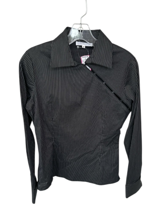 Rayure Size 42 Black & White Cotton Blend Long Sleeve Pin Stripe Collar Top Black & White / 42