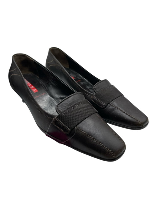 Prada Shoe Size 36.5 Dark Brown Leather Kitten Heel Square Toe Pumps Dark Brown / 36.5