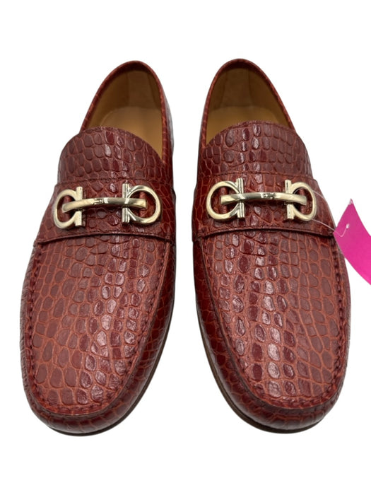 Ferragamo Shoe Size 10EE New Red Leather Embossed Loafer Men's Shoes Red / 10EE