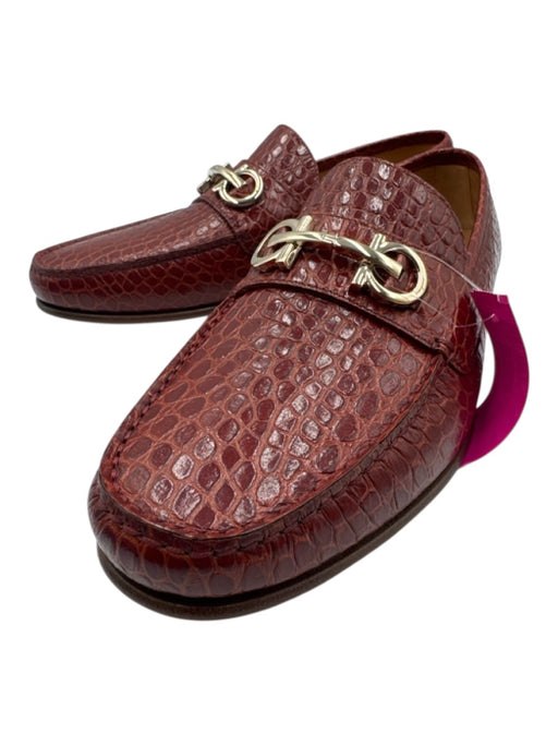 Ferragamo Shoe Size 10EE New Red Leather Embossed Loafer Men's Shoes Red / 10EE