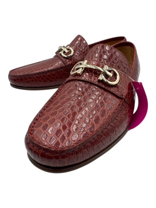 Ferragamo Shoe Size 10EE New Red Leather Embossed Loafer Men's Shoes Red / 10EE