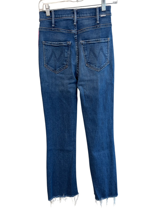 Mother Size 24 Med Dark Wash High Rise 4 Pocket Zip Fly Straight Fray Hem Jeans Med Dark Wash / 24