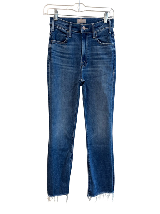 Mother Size 24 Med Dark Wash High Rise 4 Pocket Zip Fly Straight Fray Hem Jeans Med Dark Wash / 24