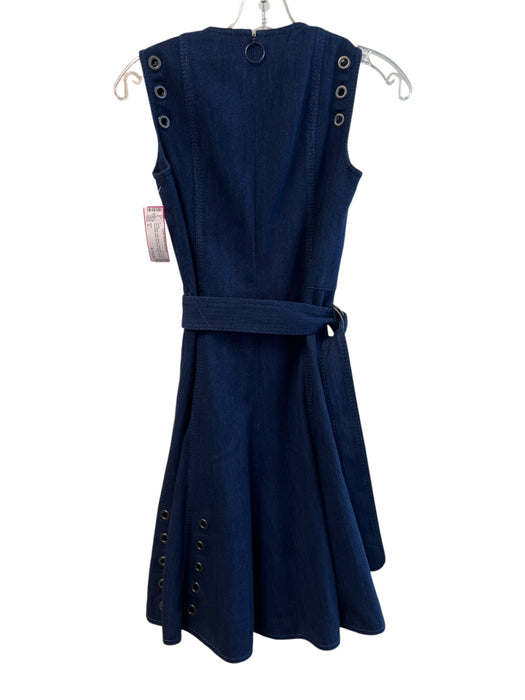 Akris Size 2 Dark Blue Cotton Blend Sleeveless Belt Grommets Back Zip Dress Dark Blue / 2