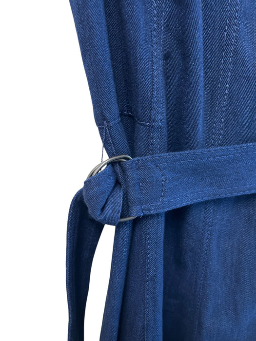 Akris Size 2 Dark Blue Cotton Blend Sleeveless Belt Grommets Back Zip Dress Dark Blue / 2