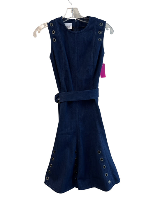 Akris Size 2 Dark Blue Cotton Blend Sleeveless Belt Grommets Back Zip Dress Dark Blue / 2