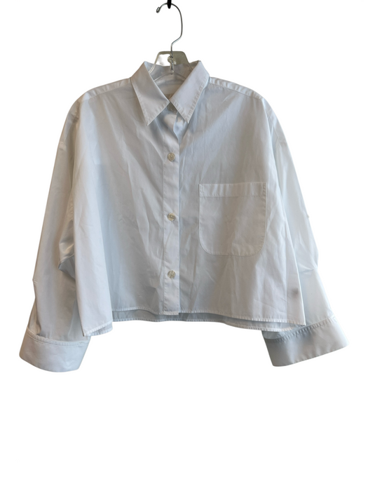 TWP Size XS/S White Cotton Collared Button Down Cropped Long Sleeve Top White / XS/S