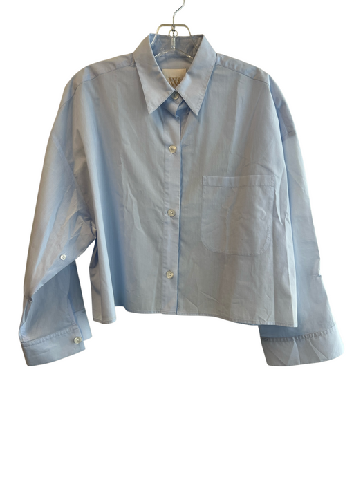 TWP Size XS/S Light Blue Cotton Collared Button Down Cropped Long Sleeve Top Light Blue / XS/S