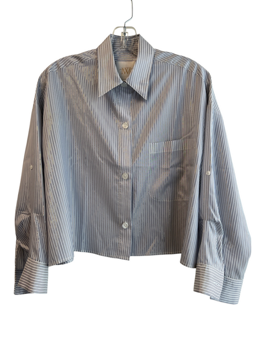 TWP Size XS/S Navy & white Cotton Collared Button Down Cropped Long Sleeve Top Navy & white / XS/S