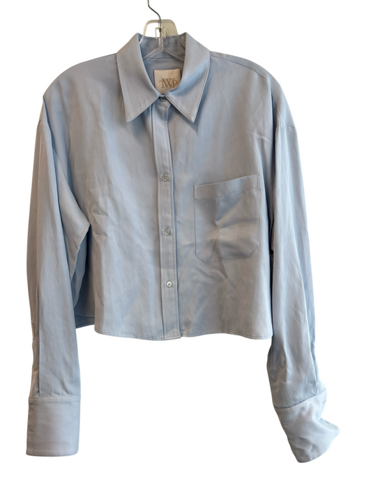 TWP Size XS/S Light Blue Viscose & Linen Collared Button Down Cropped Top Light Blue / XS/S