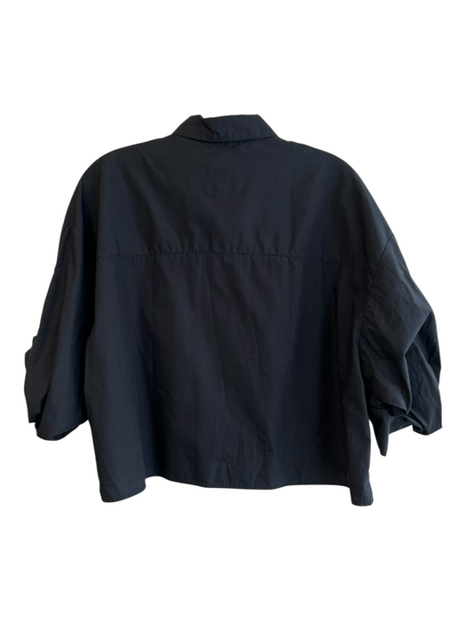 TWP Size XS/S Black Cotton Button Down Collared Short Puff Sleeve Cropped Top Black / XS/S