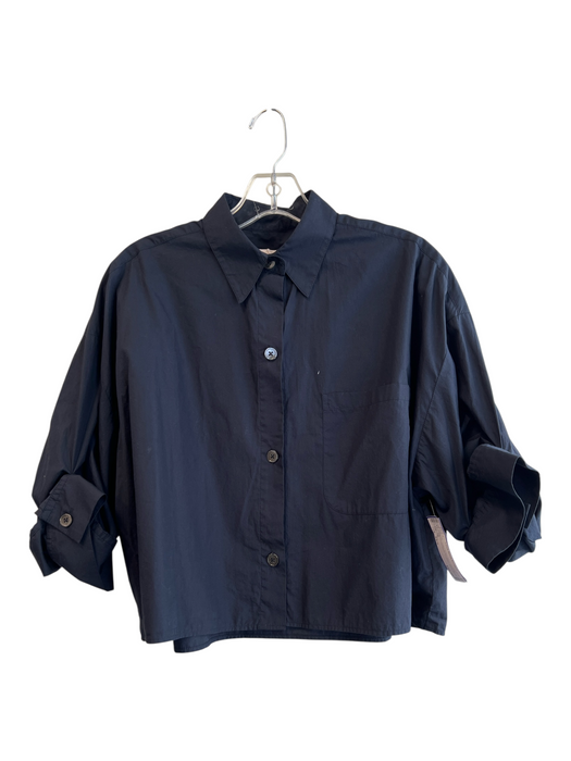 TWP Size XS/S Black Cotton Button Down Collared Short Puff Sleeve Cropped Top Black / XS/S