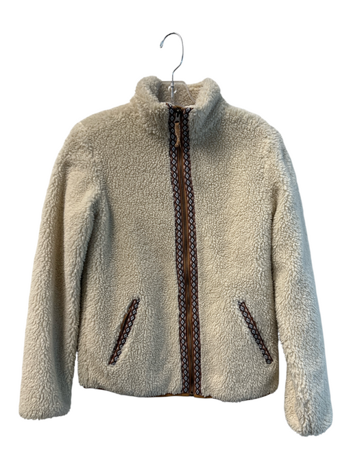 Faherty Size XS Beige Polyester Fleece High Neck Zip Front Embroidered Jacket Beige / XS