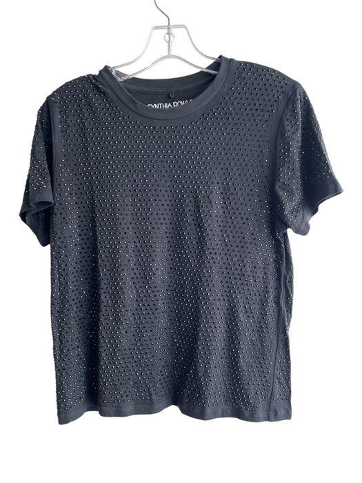 Cynthia Rowley Size XS Black Cotton Rhinestone Crew Neck Short Sleeve Top Black / XS