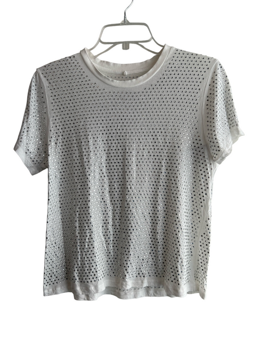 Cynthia Rowley Size XS White Cotton Rhinestone Crew Neck Short Sleeve Top White / XS