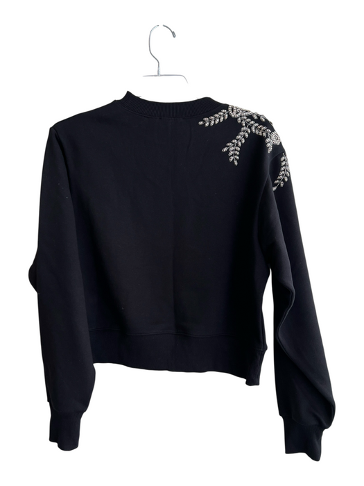 Sandro Size Est S Black Cotton Blend Rhinestone Floral Cropped Sweatshirt Top Black / Est S
