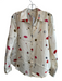 L'agence Size S Ivory & Multi Silk Collared Button Up Long Sleeve V Neck Top Ivory & Multi / S