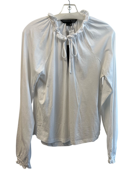Veronica Beard Jeans Size M White Cotton V Neck Ruffle Detail Long Sleeve Top White / M