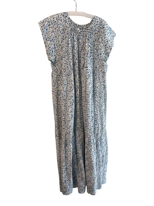 Mirth Size Medium Blue, White & Green Cotton Blend Floral Stretch Neckline Dress Blue, White & Green / Medium