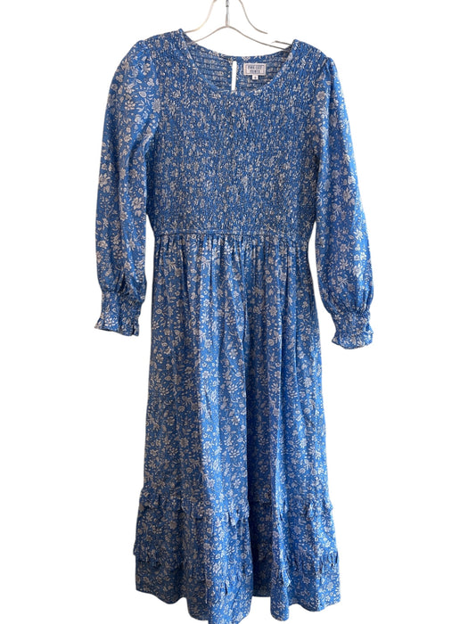 Pink City Prints Size Small Blue & White Cotton Floral Long Sleeve Dress Blue & White / Small