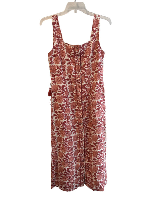 Hannah Size 1 Rust & Cream Linen Sleeveless Floral Button Down Belt Dress Rust & Cream / 1