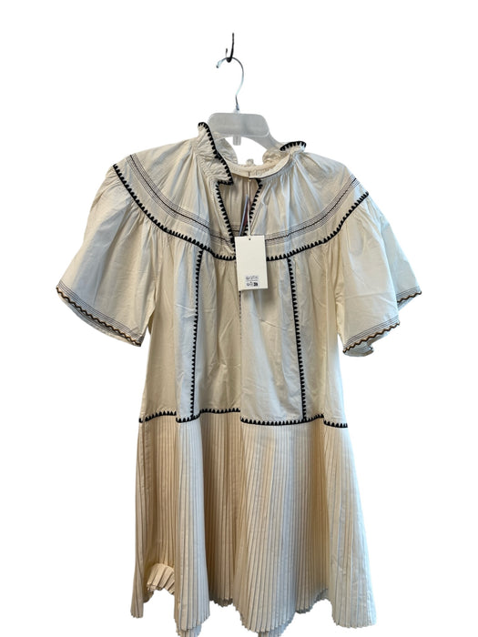 Ulla Johnson Size 8 Ivory & Black Cotton Ruffle Collar Short Sleeve Dress Ivory & Black / 8