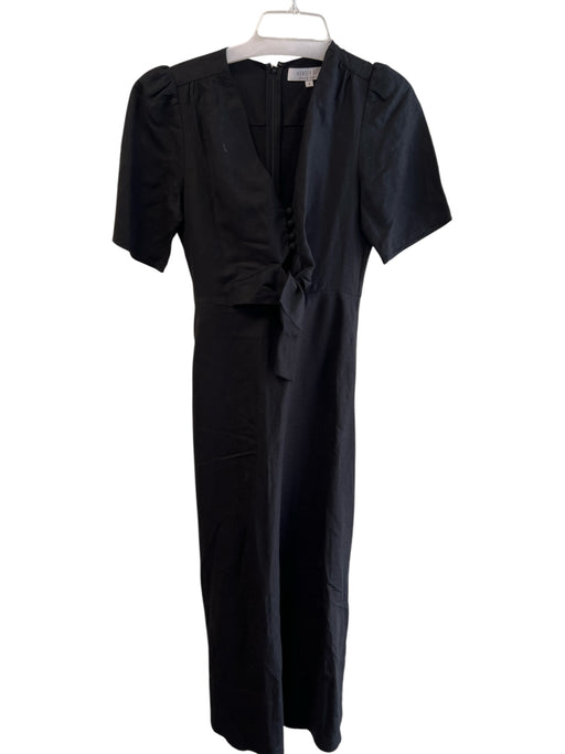 Hunter Bell Size 4 Black Linen Blend Deep V Neck Short Sleeve Back Zip Dress Black / 4