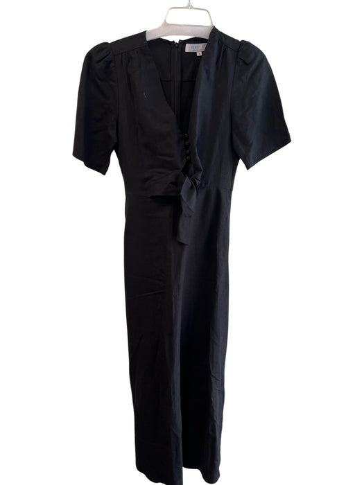 Hunter Bell Size 4 Black Linen Blend Deep V Neck Short Sleeve Back Zip Dress Black / 4
