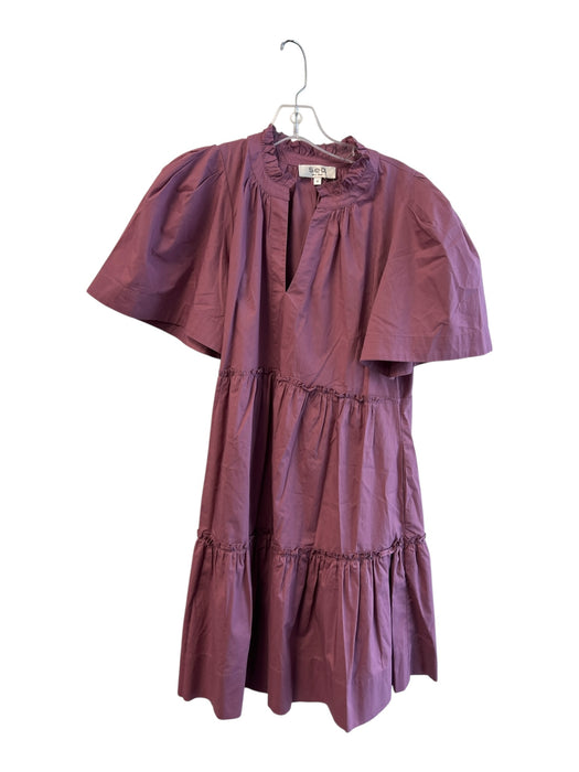 Sea New York Size Medium Plum Cotton Short Wide Sleeve Round Split Neck Dress Plum / Medium