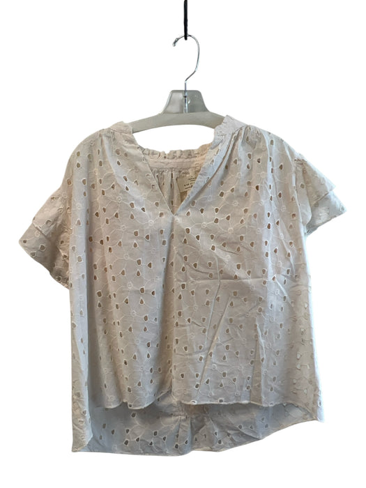 Trovata Birds of Paradis Size Medium Ivory Cotton Eyelet Short Ruffle Sleeve Top Ivory / Medium
