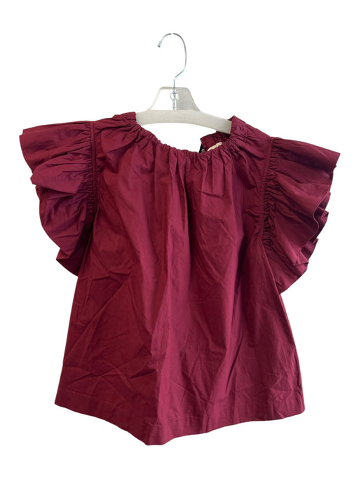Ulla Johnson Size 4 Cranberry Cotton Back Zip Short Ruffle Sleeve Top Cranberry / 4