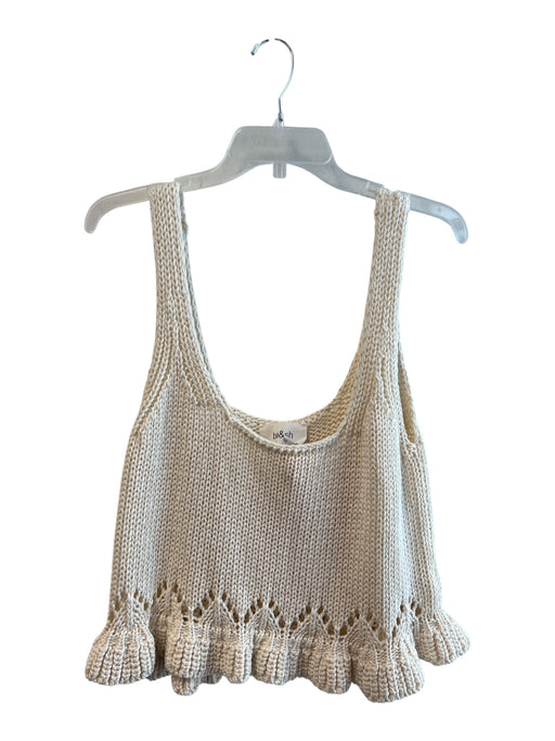 BA & SH Size 2 Cream Cotton Sleeveless Knit Boxy Ruffle Detail Top Cream / 2