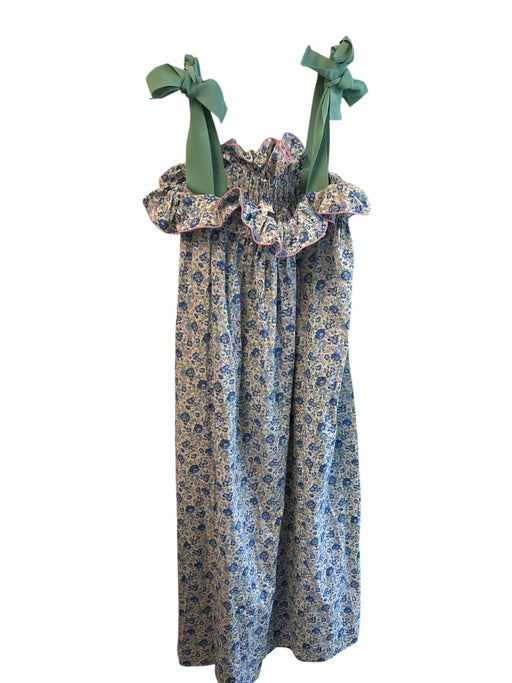 Casey Marks Size Medium Blue, White & Multi Cotton Floral Tie at shoulder Dress Blue, White & Multi / Medium