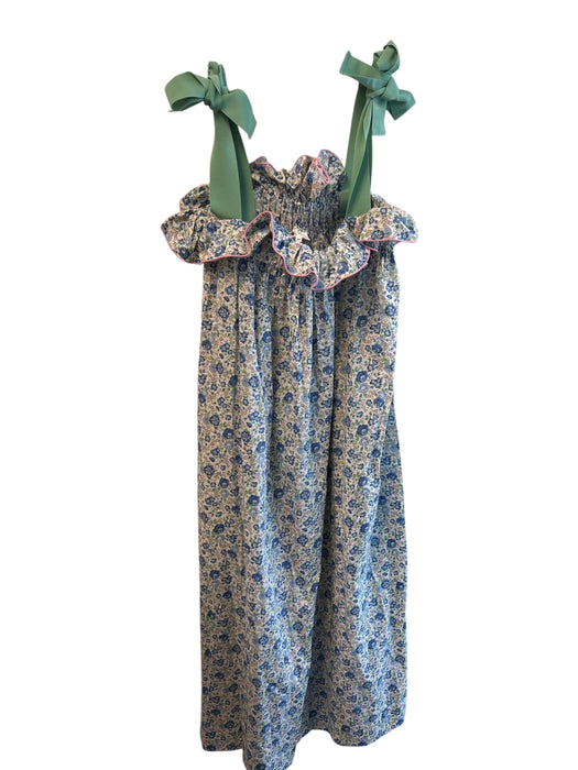 Casey Marks Size Medium Blue, White & Multi Cotton Floral Tie at shoulder Dress Blue, White & Multi / Medium