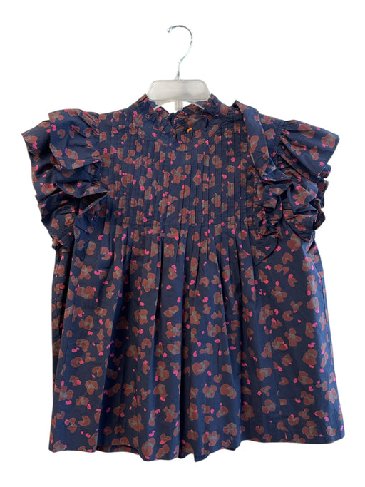 Oliphant Size Large Navy, Pink & Brown Cotton Floral Button Down Pintuck Top Navy, Pink & Brown / Large