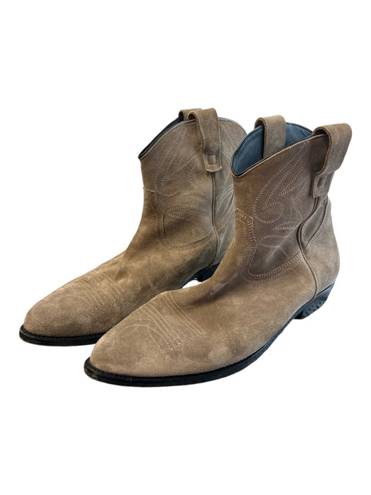 Closed Shoe Size 40 Brown Suede Pointed Toe seam detail above ankle Booties Brown / 40